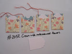 Set of 4 No.2052 Cream with Multi Coloured Flowers Unique Handmade Gift Tags