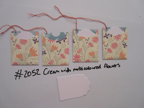 Set of 4 No.2052 Cream with Multi Coloured Flowers Unique Handmade Gift Tags