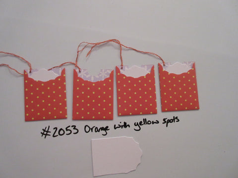 Set of 4 No.2053 Orange with Yellow Spots Unique Handmade Gift Tags