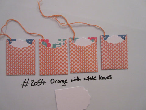 Set of 4 No.2054 Orange with White Leaves Unique Handmade Gift Tags