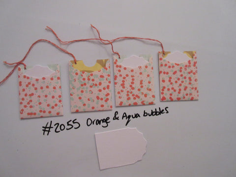 Set of 4 No.2055 Orange & Aqua bubble Unique Handmade Gift Tags