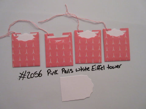 Set of 4 No.2056 Pink Paris White Eiffel Tower Unique Handmade Gift Tags