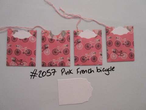 Set of 4 No.2057 Pink French Bicycle Unique Handmade Gift Tags