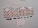 Set of 4 No.2064 White Multi Colour Ditsy Flowers Unique Handmade Gift Tags