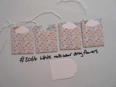 Set of 4 No.2064 White Multi Colour Ditsy Flowers Unique Handmade Gift Tags