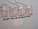 Set of 4 No.2069 White with Multi Coloured Flowers Unique Handmade Gift Tags