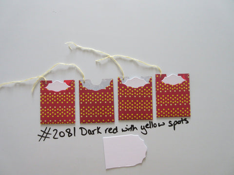 Set of 4 No.2081 Dark Red with Yellow Spots Unique Handmade Gift Tags