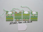 Set of 4 No.2083 Green with Daisies Unique Handmade Gift Tags