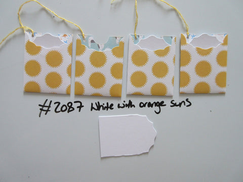 Set of 4 No.2087 White with Orange Suns Unique Handmade Gift Tags