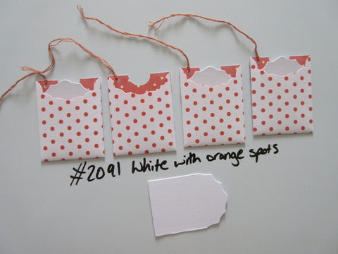 Set of 4 No.2091 White with Orange Spots Unique Handmade Gift Tags