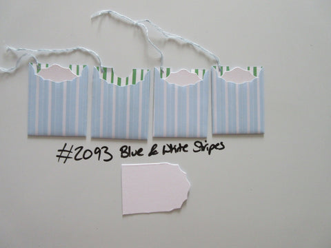 Set of 4 No.2093 Blue & White Stripes Unique Handmade Gift Tags