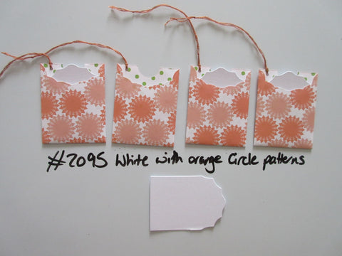 Set of 4 No.2095 White with Orange Circle Patterns Unique Handmade Gift Tags