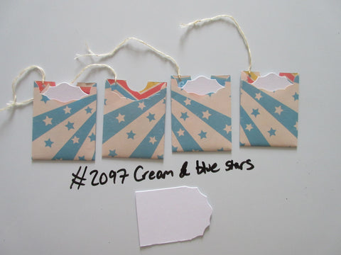 Set of 4 No.2097 Cream & Blue Stars Unique Handmade Gift Tags