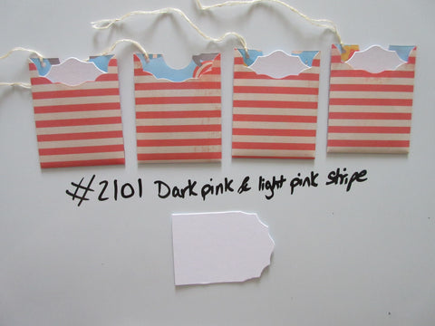 Set of 4 No.2101 Dark Pink & Light Pink Stripes Unique Handmade Gift Tags