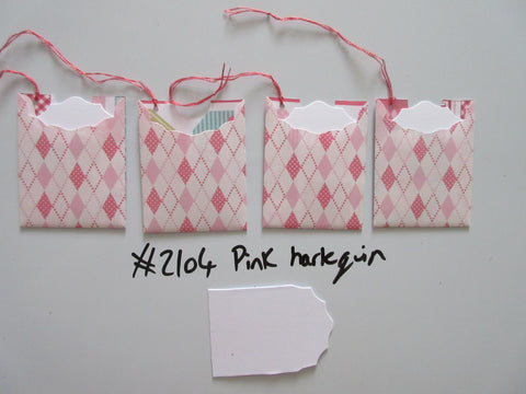 Set of 4 No.2104 Pink Harlequin Unique Handmade Gift Tags