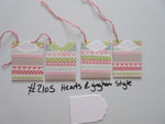 Set of 4 No.2105 Hearts & Gingham Stripe Unique Handmade Gift Tags