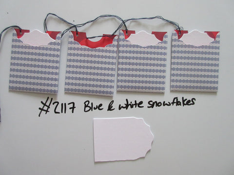 Set of 4 No.2117 Blue & White Snowflakes Unique Handmade Gift Tags