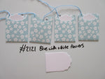 Set of 4 No.2121 Blue with White Flowers Unique Handmade Gift Tags