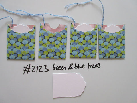 Set of 4 No.2123 Green & Blue Trees Unique Handmade Gift Tags