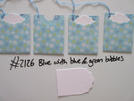 Set of 4 No.2126 Blue with Blue & Green bubble Unique Handmade Gift Tags