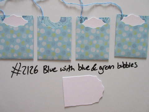 Set of 4 No.2126 Blue with Blue & Green bubble Unique Handmade Gift Tags