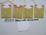 Set of 4 No.2127 Yellow with Various Birds Unique Handmade Gift Tags