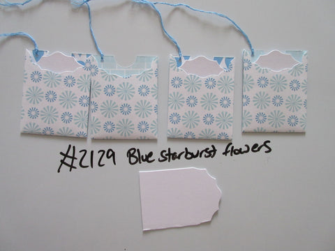 Set of 4 No.2129 Blue Starburst Flowers Unique Handmade Gift Tags