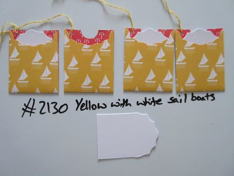 Set of 4 No.2130 Yellow with White Sail Boats Unique Handmade Gift Tags