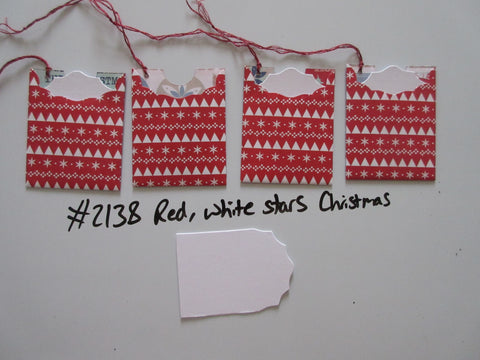 Set of 4 No.2138 Red White Stars & Mountains Unique Handmade Gift Tags