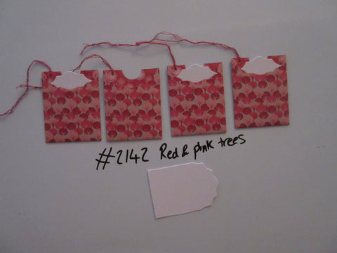 Set of 4 No.2142 Red & Pink Trees Unique Handmade Gift Tags