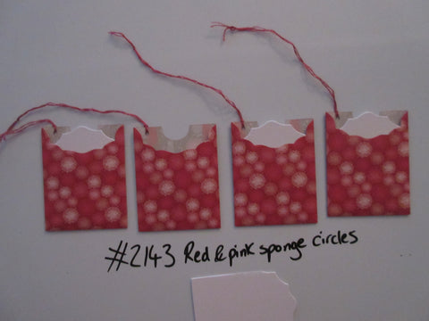 Set of 4 No.2143 Red & Pink Sponge Circles Unique Handmade Gift Tags