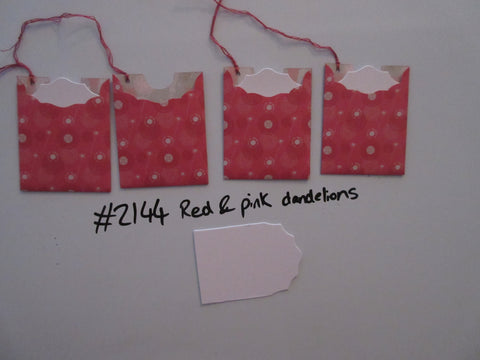 Set of 4 No.2144 Red & Pink Dandelions Unique Handmade Gift Tags