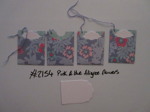 Set of 4 No.2154 Pink & Blue Filigree Flowers Unique Handmade Gift Tags