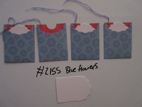 Set of 4 No.2155 Blue Flowers Unique Handmade Gift Tags