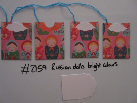 Set of 4 No.2159 Russian Dolls Bright Colours Unique Handmade Gift Tags