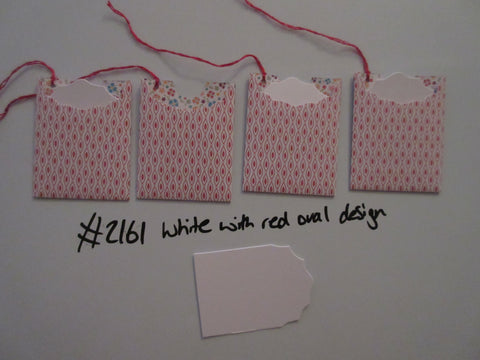 Set of 4 No.2161 White with Red Oval Design Unique Handmade Gift Tags