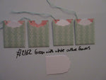 Set of 4 No.2162 Green with White Outline Flowers Unique Handmade Gift Tags