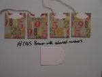 Set of 4 No.2165 Brown with Coloured Numbers Unique Handmade Gift Tags