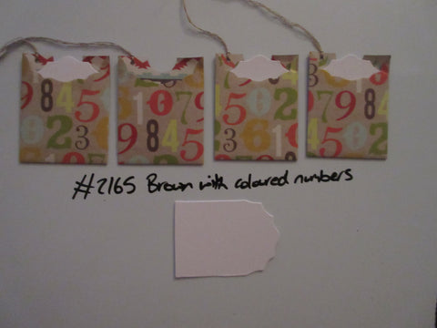 Set of 4 No.2165 Brown with Coloured Numbers Unique Handmade Gift Tags