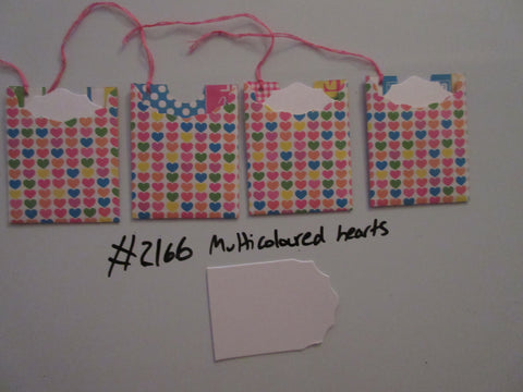 Set of 4 No.2166 Multi Coloured Hearts Unique Handmade Gift Tags