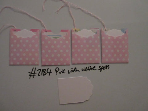 Set of 4 No.2184 Pink with White Spots Unique Handmade Gift Tags