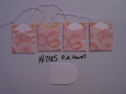 Set of 4 No.2185 Pink Flowers Unique Handmade Gift Tags