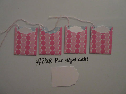 Set of 4 No.2188 Pink Striped Circles Unique Handmade Gift Tags