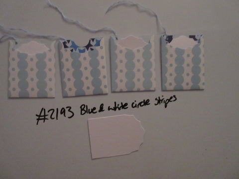 Set of 4 No.2193 Blue & White Circle Stripes Unique Handmade Gift Tags