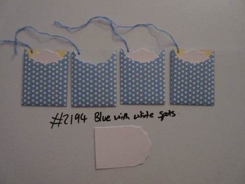 Set of 4 No.2194 Blue with White Spots Unique Handmade Gift Tags