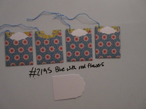 Set of 4 No.2195 Blue with Red Flowers Unique Handmade Gift Tags