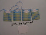 Set of 4 No.2196 Blue & Yellow Check Unique Handmade Gift Tags