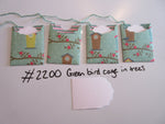 Set of 4 No.2200 Green Bird Cage in Trees Unique Handmade Gift Tags