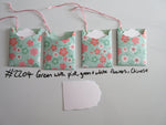 Set of 4 No.2204 Green with Pink, Green & White Flowers Unique Handmade Gift Tags