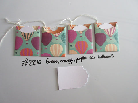 Set of 4 No.2210 Green, Orange, Purple Air Balloons Unique Handmade Gift Tags